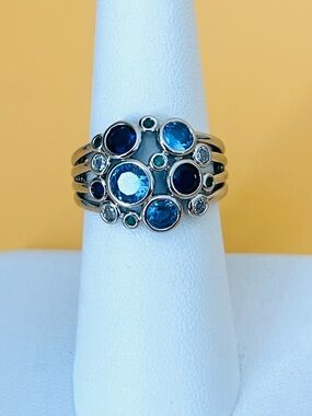 Stainless steel with Blue & clear Gemstone Ring size 7